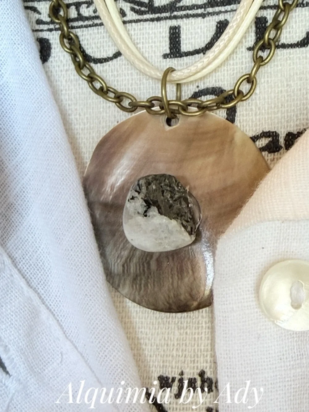LAYERED CORDS MOONSTONE White Mother-of-Pearl Pendant Necklace
